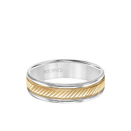 6MM Men's Classic Wedding Band - Diagional Swiss Cut Engraved Design with Milgrain and Round Edge