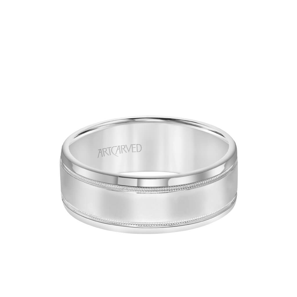 7.5MM Men's Classic Polished Wedding Band - Polished Finish with Milgrain Detail and Round Edge