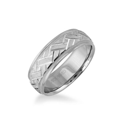 7MM Men's Classic Wedding Band - Criss-Cross Swiss Cut Engraved Design with Milgrain and Round Edge