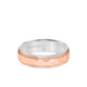 6MM Men's Classic Two Tone Wedding Band - Hammered Finish with Milgrain Detail and Step Edge