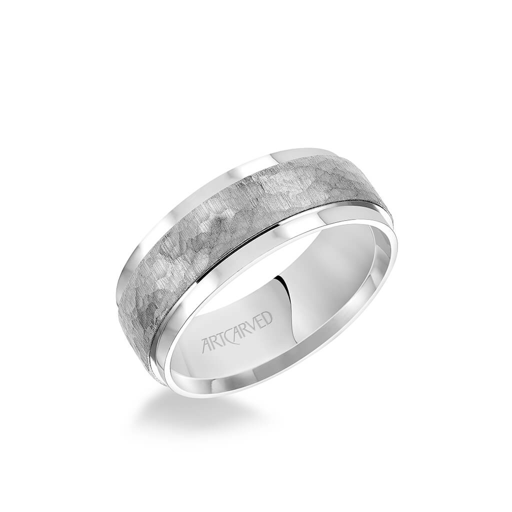 8MM Men's Classic Wedding Band - Brush Hammered Finish and Flat Edge