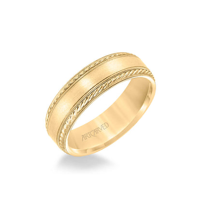 6.5MM Men's Wedding Band - Satin Finish with Rope and Milgrain Accents and Milgrain Edge