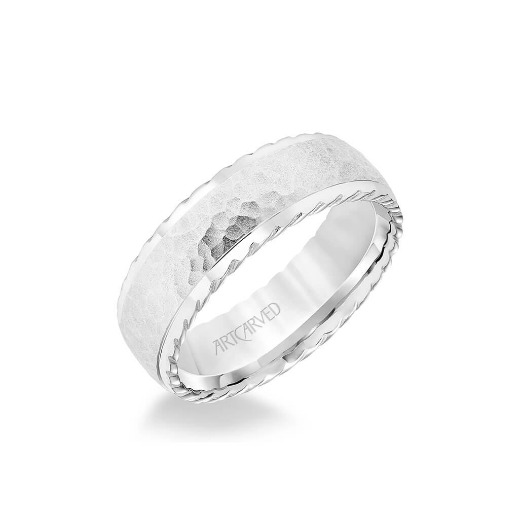 7MM Men's Wedding Band - Hammered Finish with Rope Edge