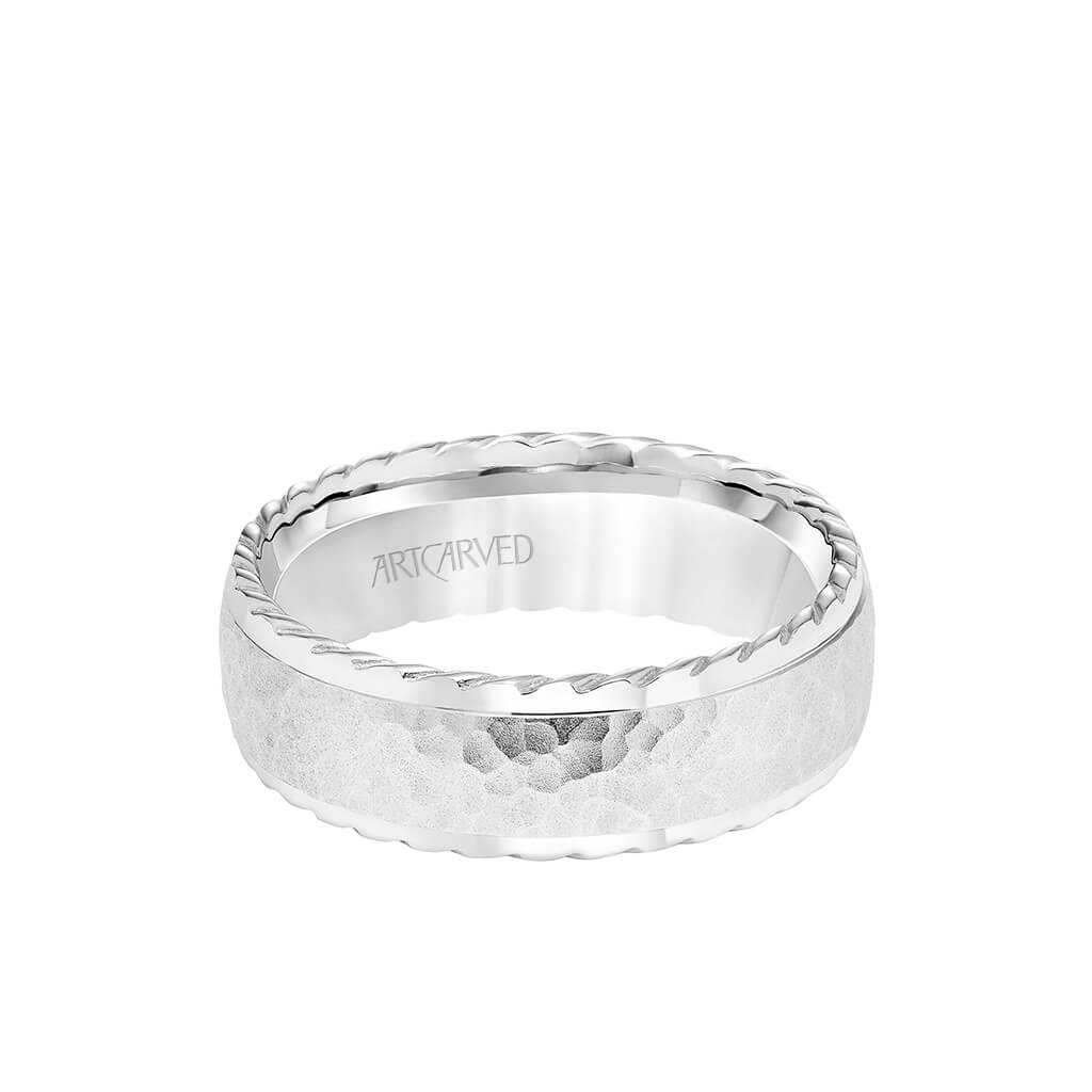 7MM Men's Wedding Band - Hammered Finish with Rope Edge