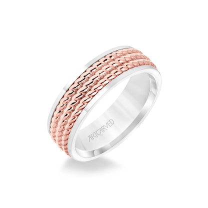 7MM Men's Wedding Band - Polished Finish with Triple Rope Inlay and Polished Edge