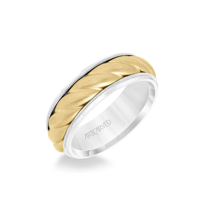 7MM Men's Wedding Band - Soft Sand Finish with Oversize Rope Inlay and Milgrain Edge