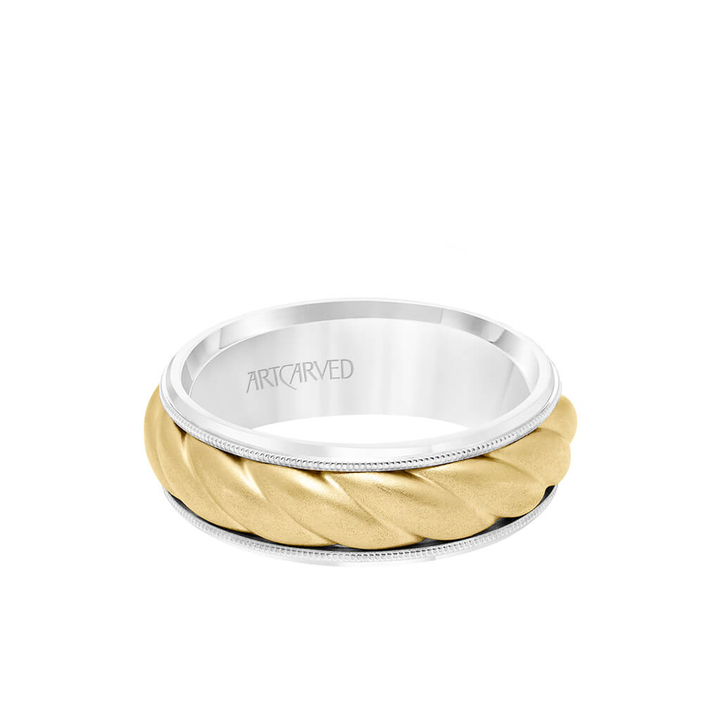 7MM Men's Wedding Band - Soft Sand Finish with Oversize Rope Inlay and Milgrain Edge