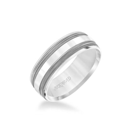 7.5MM Men's Wedding Band - Brush Matte Finish with Black Rhodium and Bevel Edge