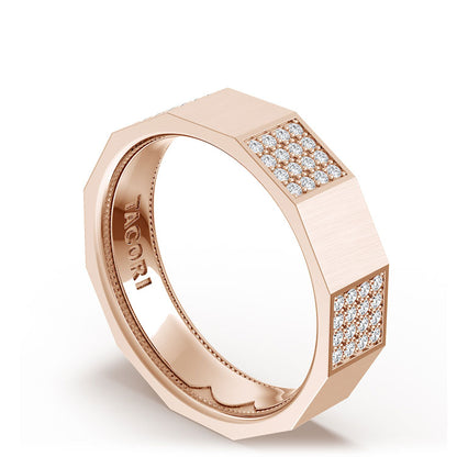Diamond Faceted - Partial Coverage Wedding Band in Satin Finish  - 6mm