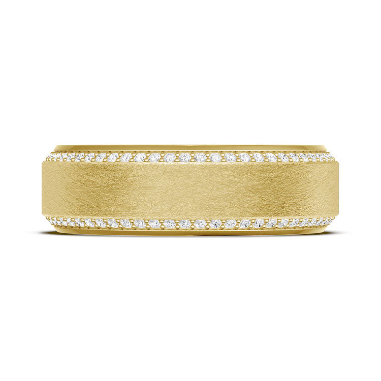 Bevel Edge Diamond Wedding Band in Brushed Finish - 7mm