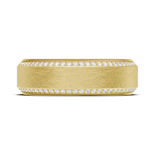 Bevel Edge Diamond Wedding Band in Brushed Finish - 7mm