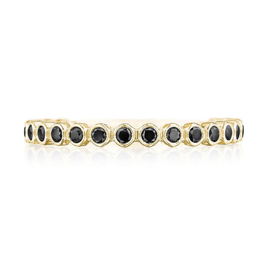 Round Bezel Droplet Wedding Band with Black Diamond