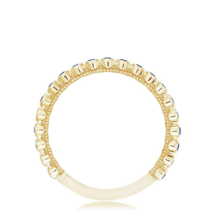 Round Bezel Droplet Wedding Band with Sapphire