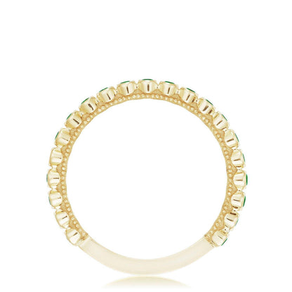 Round Bezel Droplet Wedding Band with Emerald