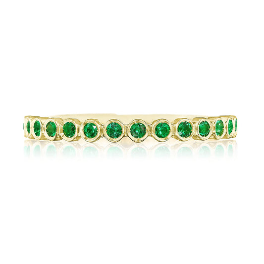Round Bezel Droplet Wedding Band with Emerald