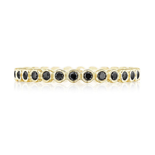 Round Bezel Droplet Wedding Band with Black Diamond