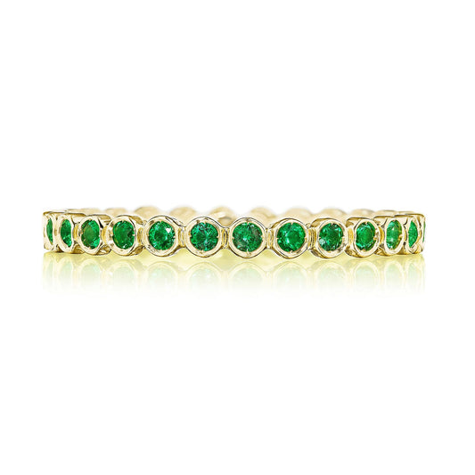 Round Bezel Droplet Wedding Band with Emerald