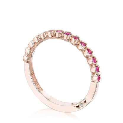 Round Bezel Droplet Wedding Band with Pink Sapphire