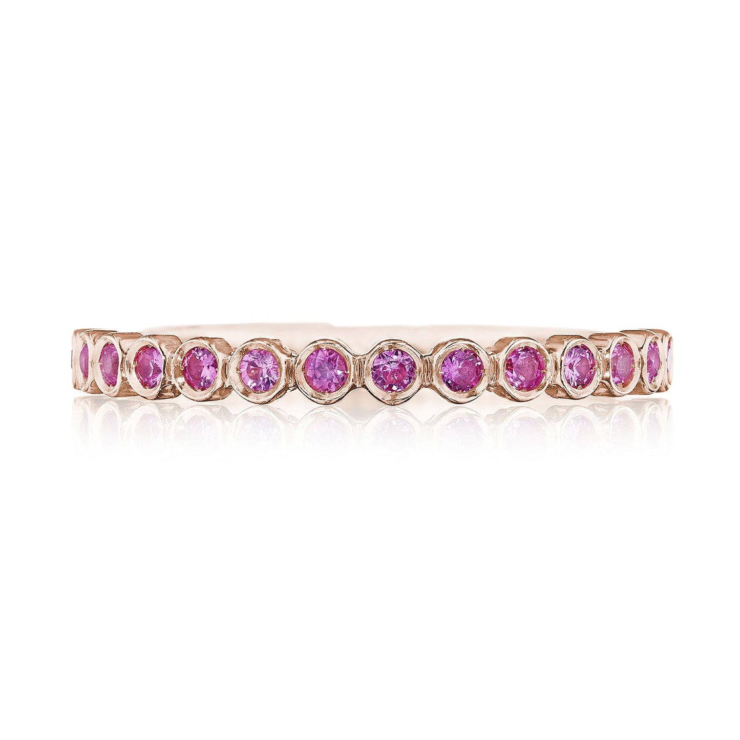 Round Bezel Droplet Wedding Band with Pink Sapphire