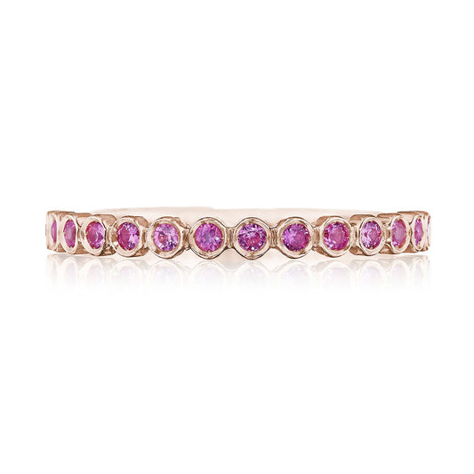 Round Bezel Droplet Wedding Band with Pink Sapphire