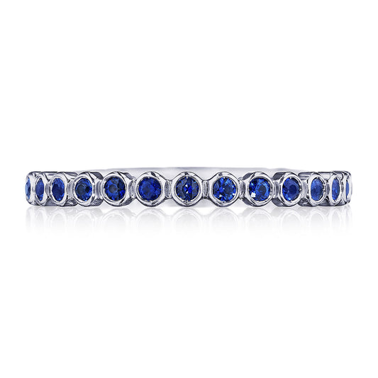 Round Bezel Droplet Wedding Band with Sapphire