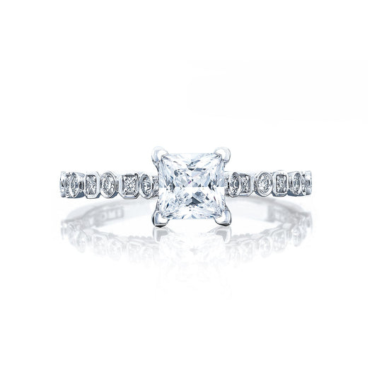 Tacori 18k White Gold Sculpted Crescent Princess Diamond Engagement Ring Setting (0.18 CTW)