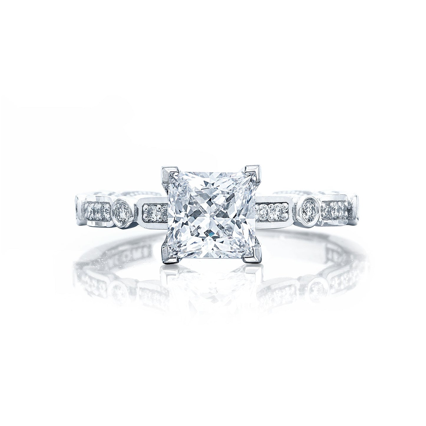 Tacori 18k White Gold Sculpted Crescent Princess Diamond Engagement Ring Setting (0.15 CTW)