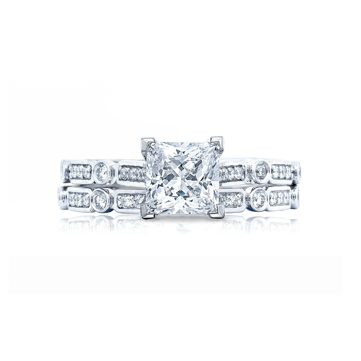 Tacori 18k White Gold Sculpted Crescent Princess Diamond Engagement Ring Setting (0.15 CTW)