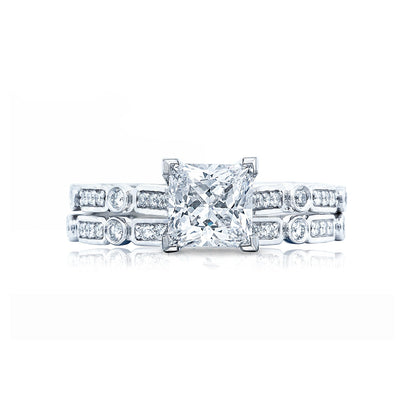 Tacori 18k White Gold Sculpted Crescent Princess Diamond Engagement Ring Setting (0.15 CTW)