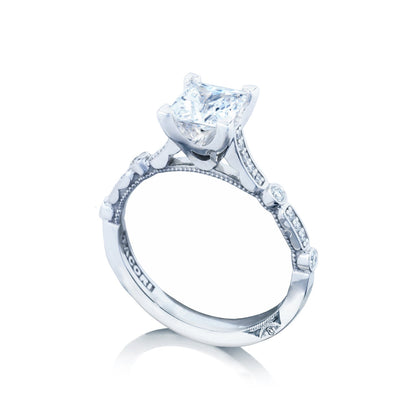 Tacori 18k White Gold Sculpted Crescent Princess Diamond Engagement Ring Setting (0.15 CTW)