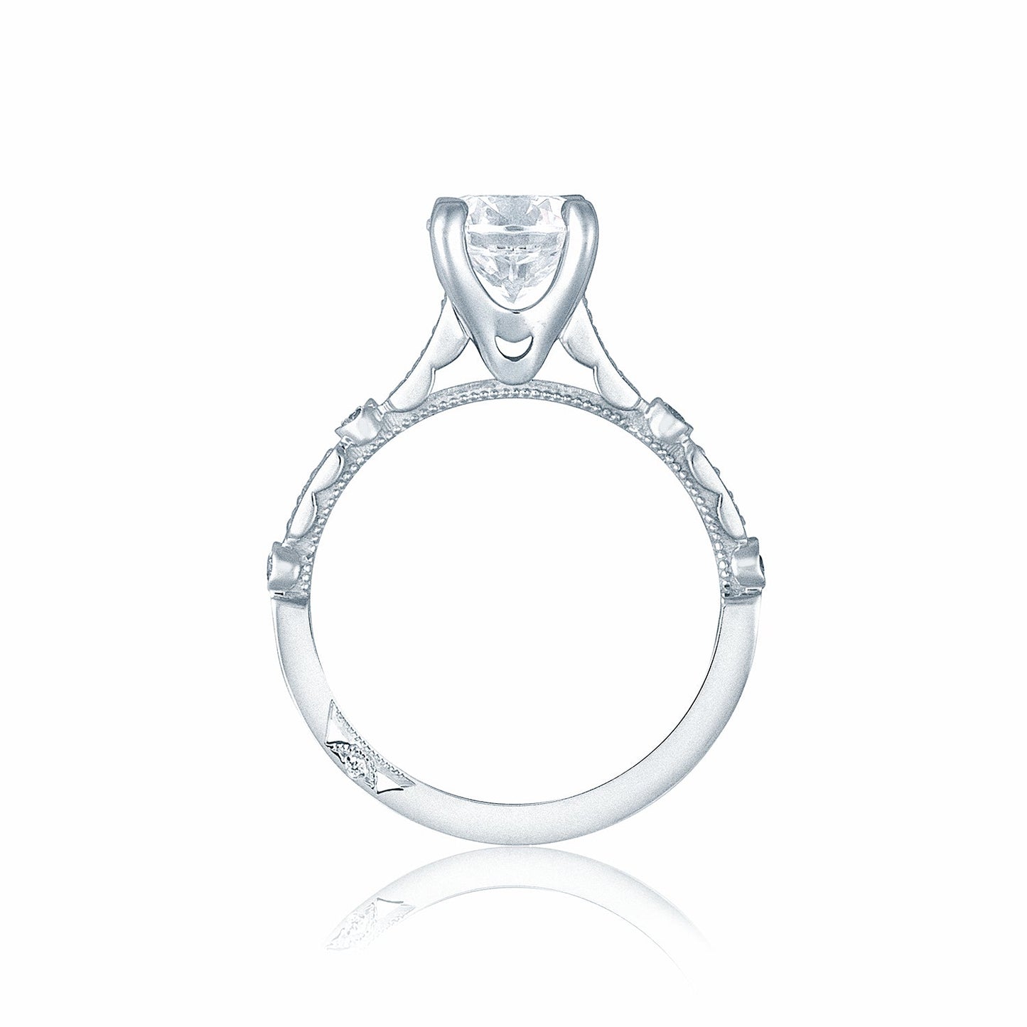 Tacori 18k White Gold Sculpted Crescent Round Diamond Engagement Ring Setting (0.15 CTW)