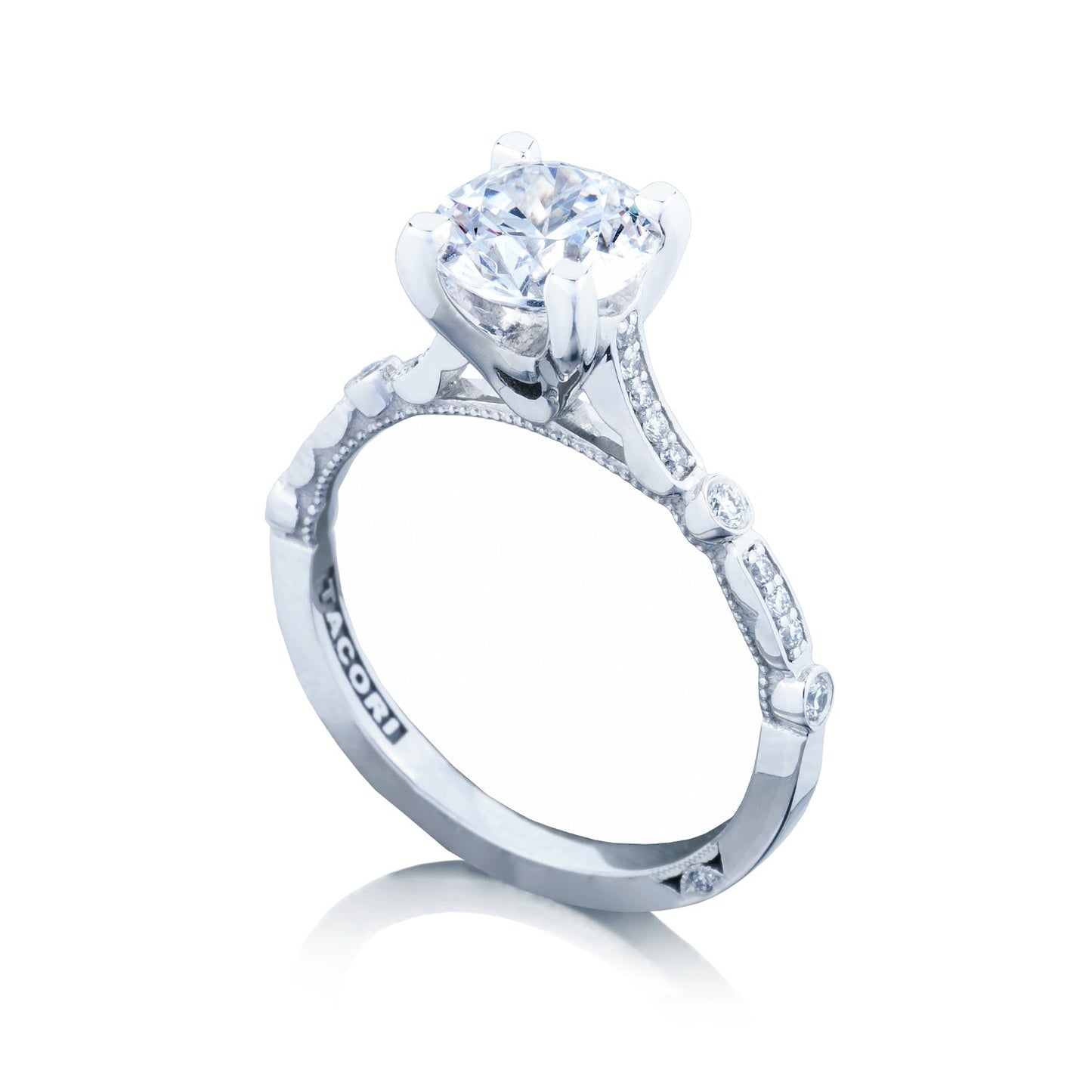 Tacori 18k White Gold Sculpted Crescent Round Diamond Engagement Ring Setting (0.15 CTW)