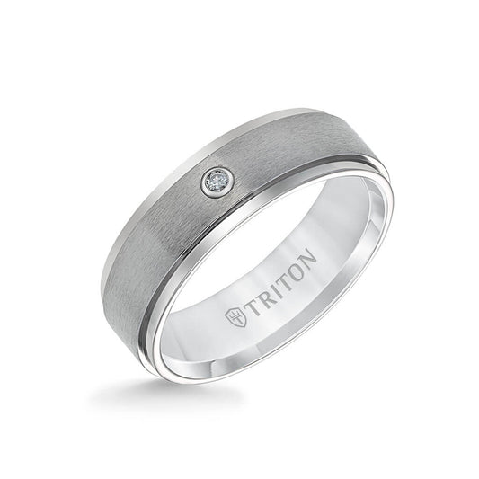 7MM Titanium Diamond Ring - Solitarie Satin Finish and Step Edge