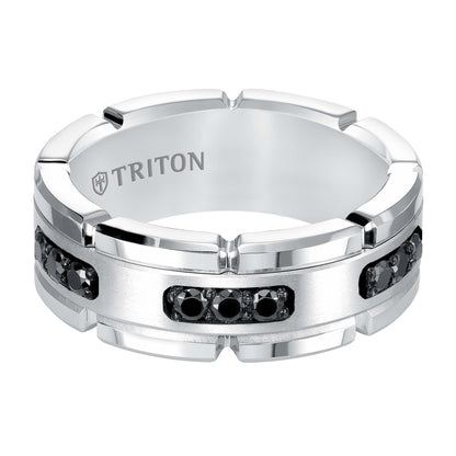 8MM Tungsten Carbide Ring With Stone Satin Center