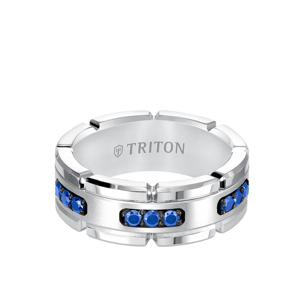 8MM Tungsten Carbide Ring With Stone Satin Center