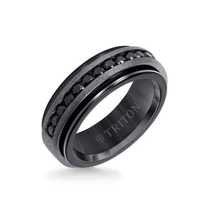 8MM Tungsten Carbide Ring - Stone Channel Set Silver Satin Finish