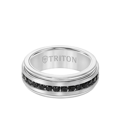 8MM Tungsten Carbide Ring - Stone Channel Set Silver Satin Finish