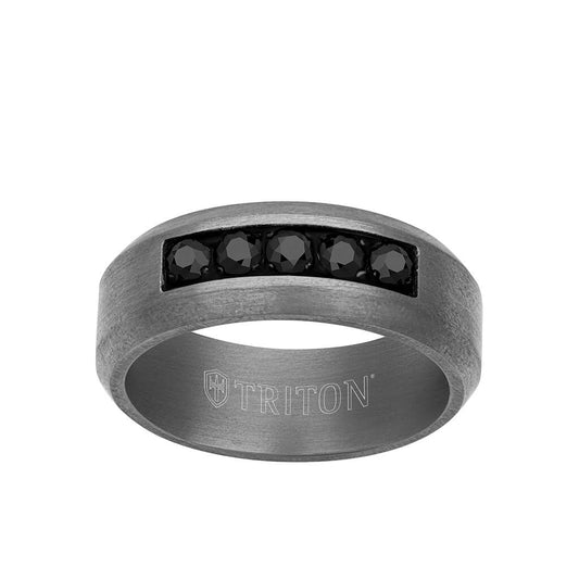 8MM Tantalum Ring - 5-Stone Black Sapphires and Bevel Edge