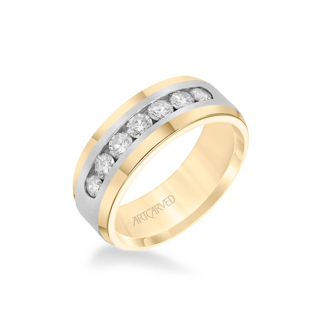 8MM Men's Wedding Band - Channel Set Diamonds and Bevel Edge