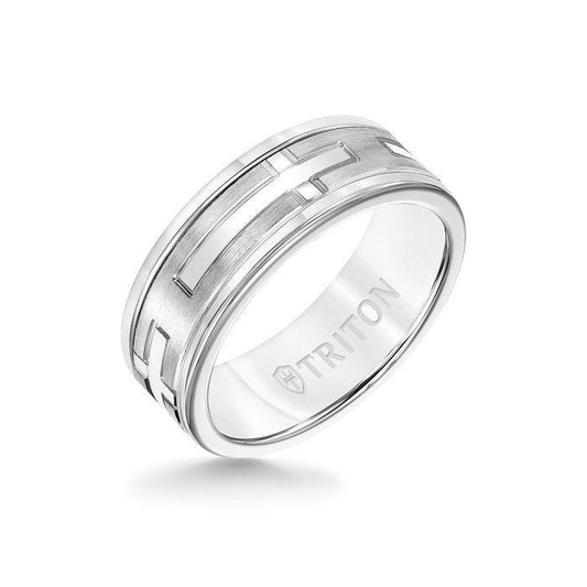 8MM White Tungsten Carbide Ring - Religious 14K White Gold Insert with Round Edge
