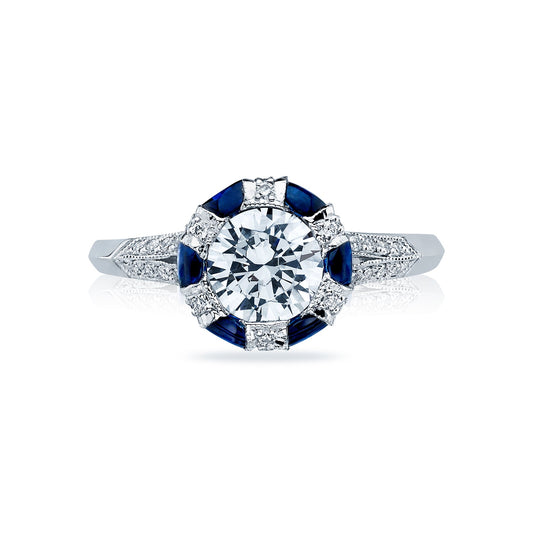 Tacori 18 White Gold Simply Tacori Round Diamond Engagement Ring Setting (0.28 Diamond & .41 Sapphire CTW)