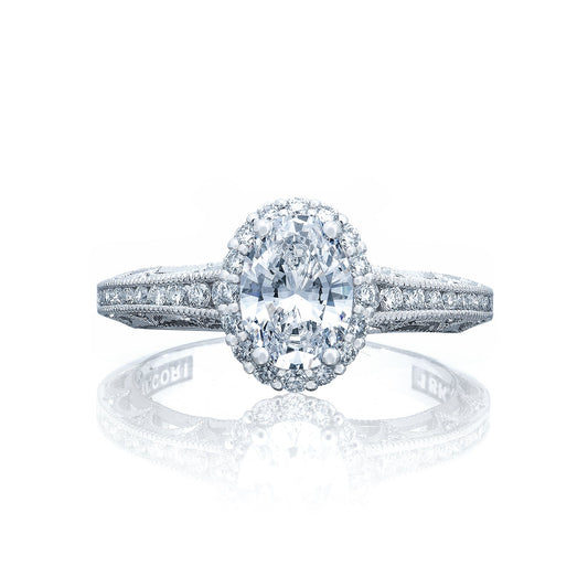 Tacori 18k White Gold Reverse Crescent Oval Diamond Engagement Ring Setting (0.42 CTW)