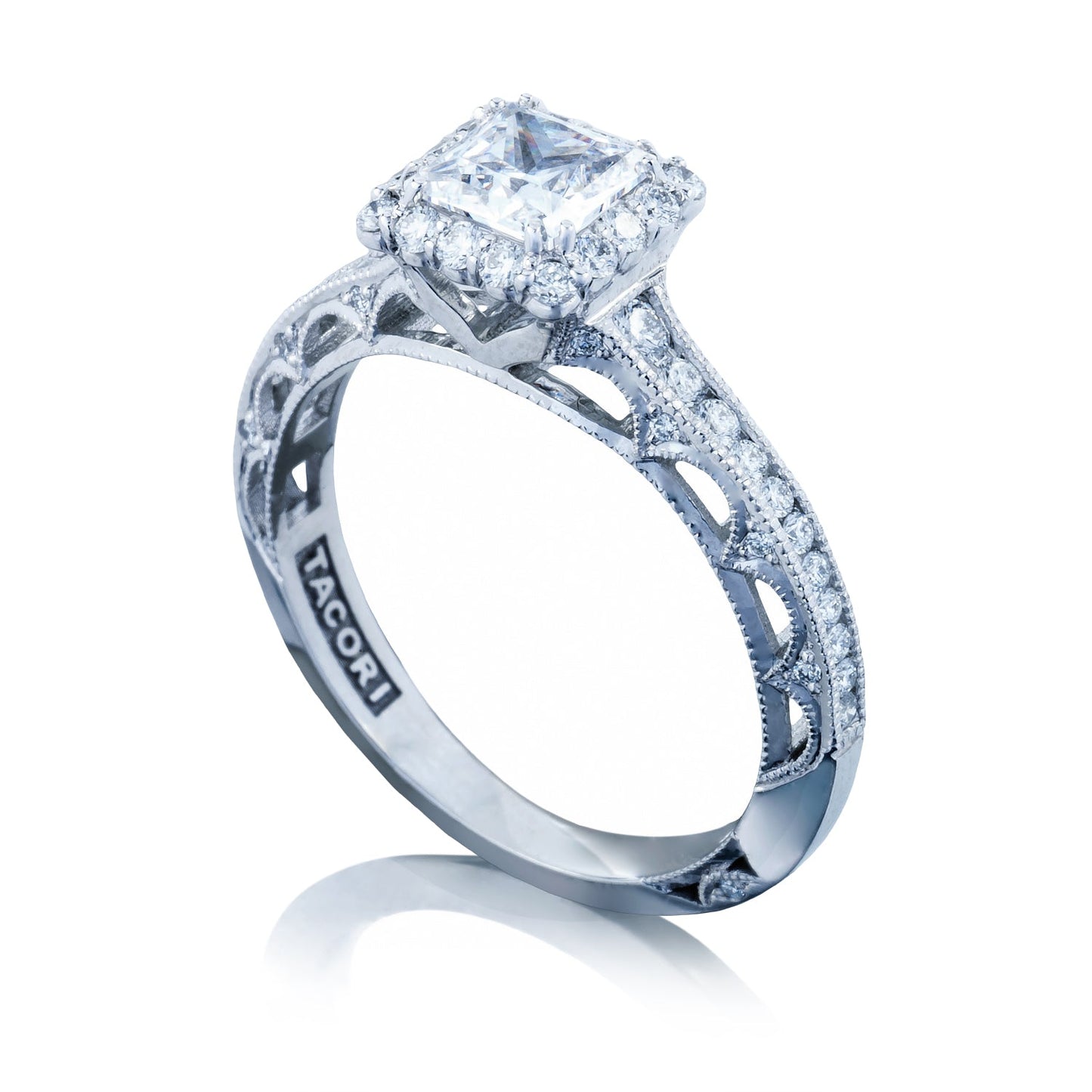 Tacori 18k White gold Reverse Crescent Princess Diamond Engagement Ring Setting (0.42 CTW)