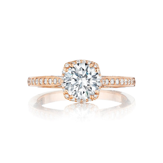 Tacori 18k Rose Gold Dantela Round Diamond Engagement Ring Setting (0.13 CTW)