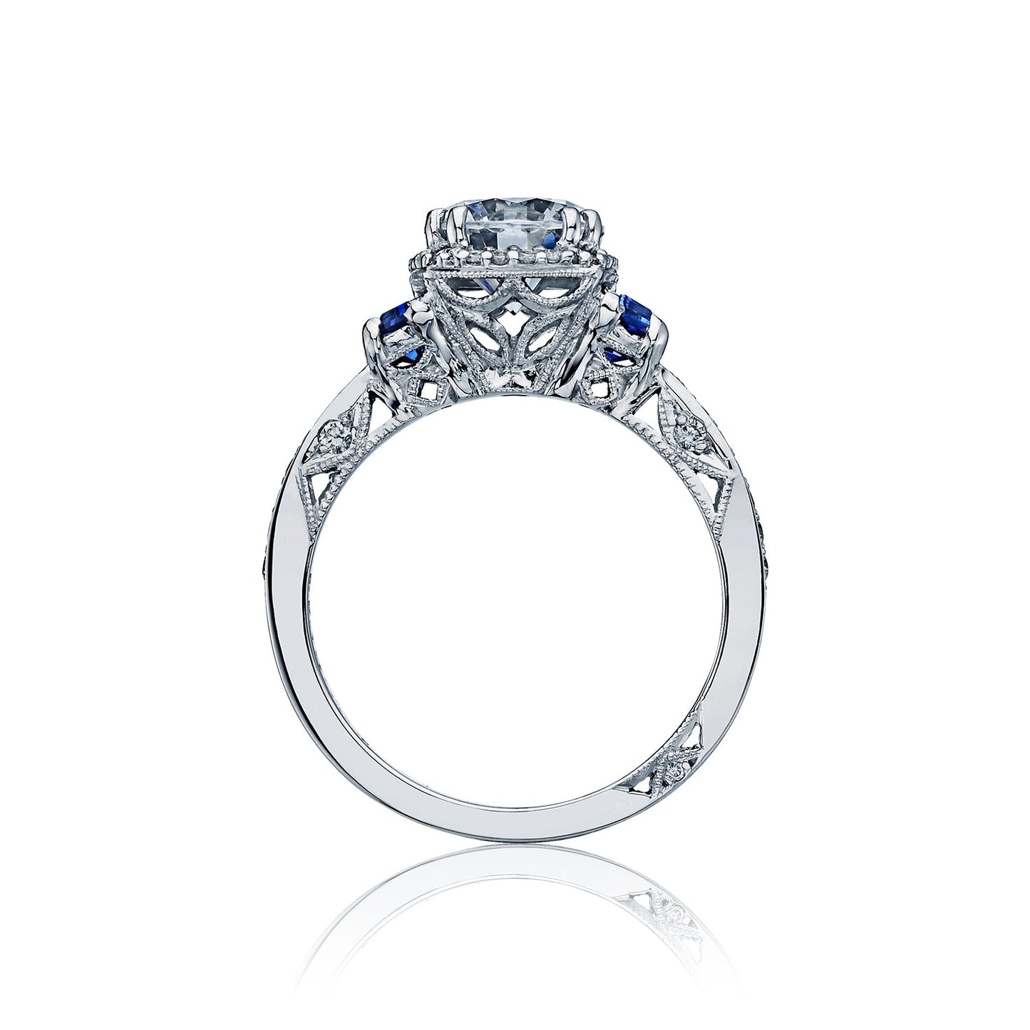 Tacori Platinum Dantela Round Diamond Engagement Ring Setting (0.26 CTW Diamond, 0.65CTW Sapphire)