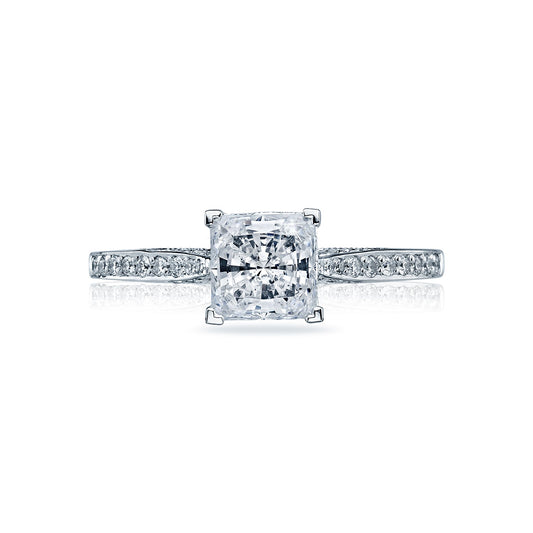 Tacori 18k White Gold Dantela Princess Diamond Engagement Ring Setting (0.2 CTW)