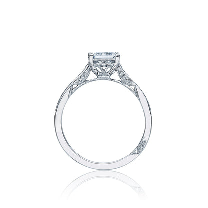 Tacori 18k White Gold Dantela Princess Diamond Engagement Ring Setting (0.2 CTW)