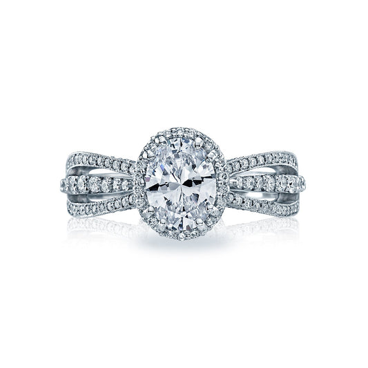 Tacori 18k White Gold Dantela Oval Diamond Engagement Ring Setting (0.52 CTW)