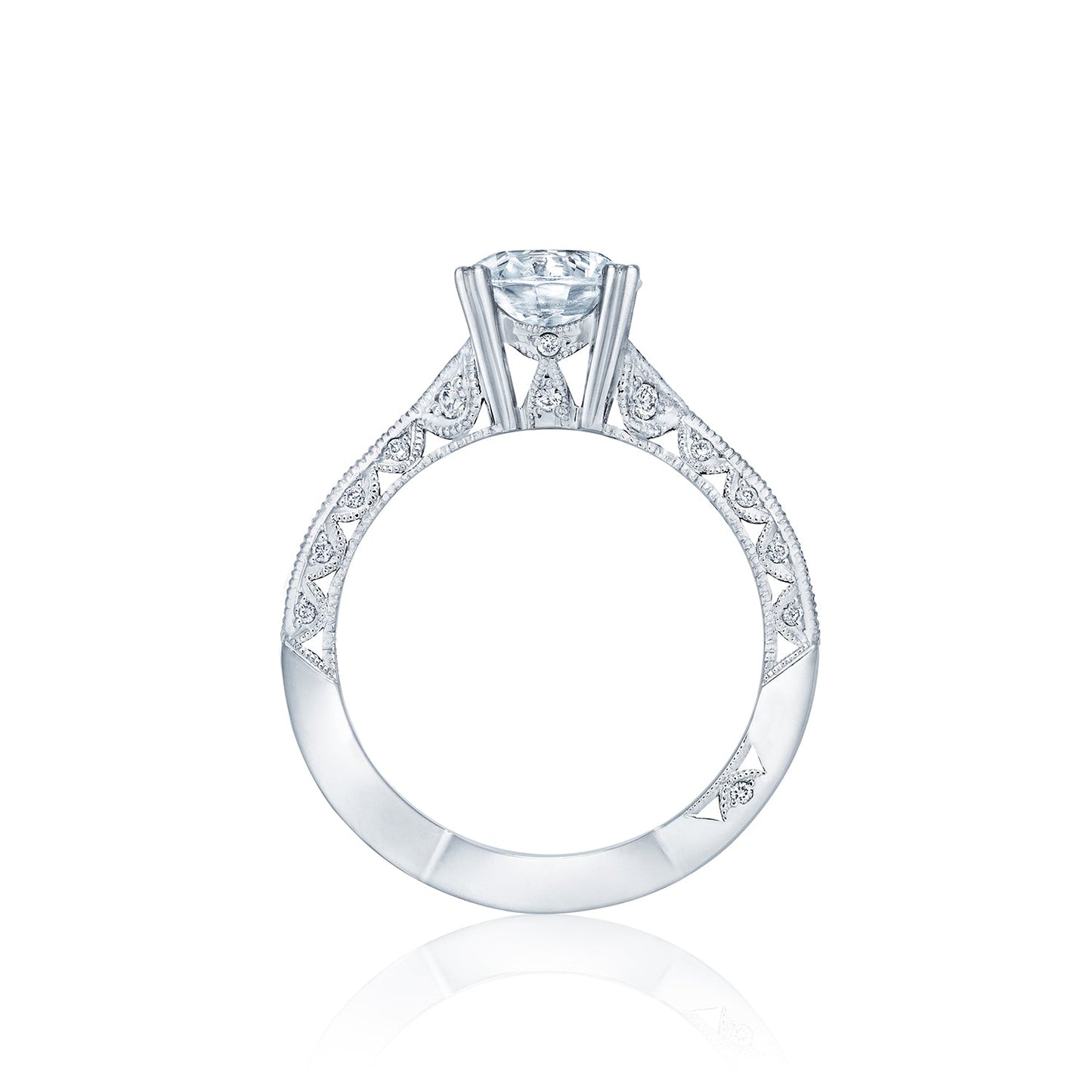 Tacori 18k White Gold Classic Crescent Round Diamond Engagement Ring Setting (0.77 CTW)