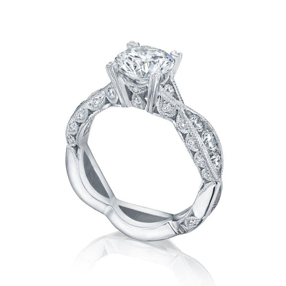 Tacori 18k White Gold Classic Crescent Round Diamond Engagement Ring Setting (0.77 CTW)